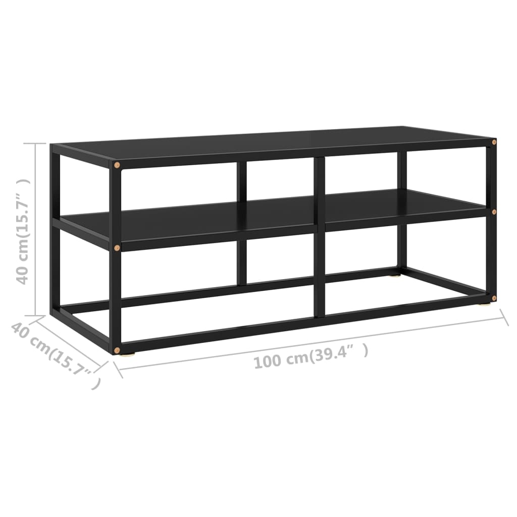 Tv-meubel met zwart glas 100x40x40 cm zwart