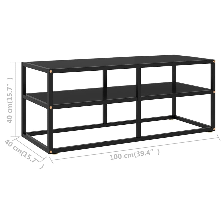 Tv-meubel met zwart glas 100x40x40 cm zwart