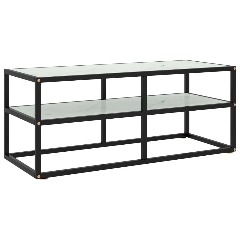 Tv-Meubel Met Marmerglas Zwart 100 x 40 x 40 cm Wit