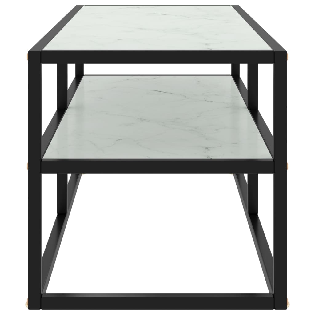 Tv-Meubel Met Marmerglas Zwart 100 x 40 x 40 cm Wit
