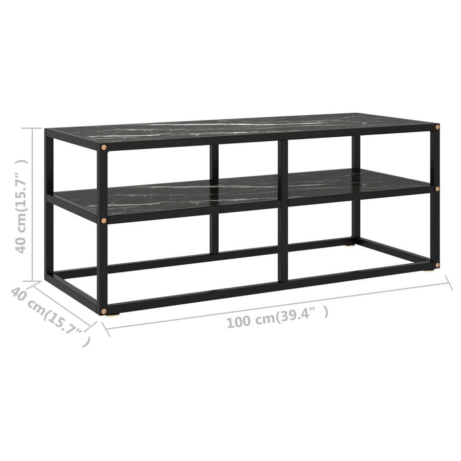 Tv-Meubel Met Zwart Marmerglas Zwart 100 x 40 x 40 cm marble black