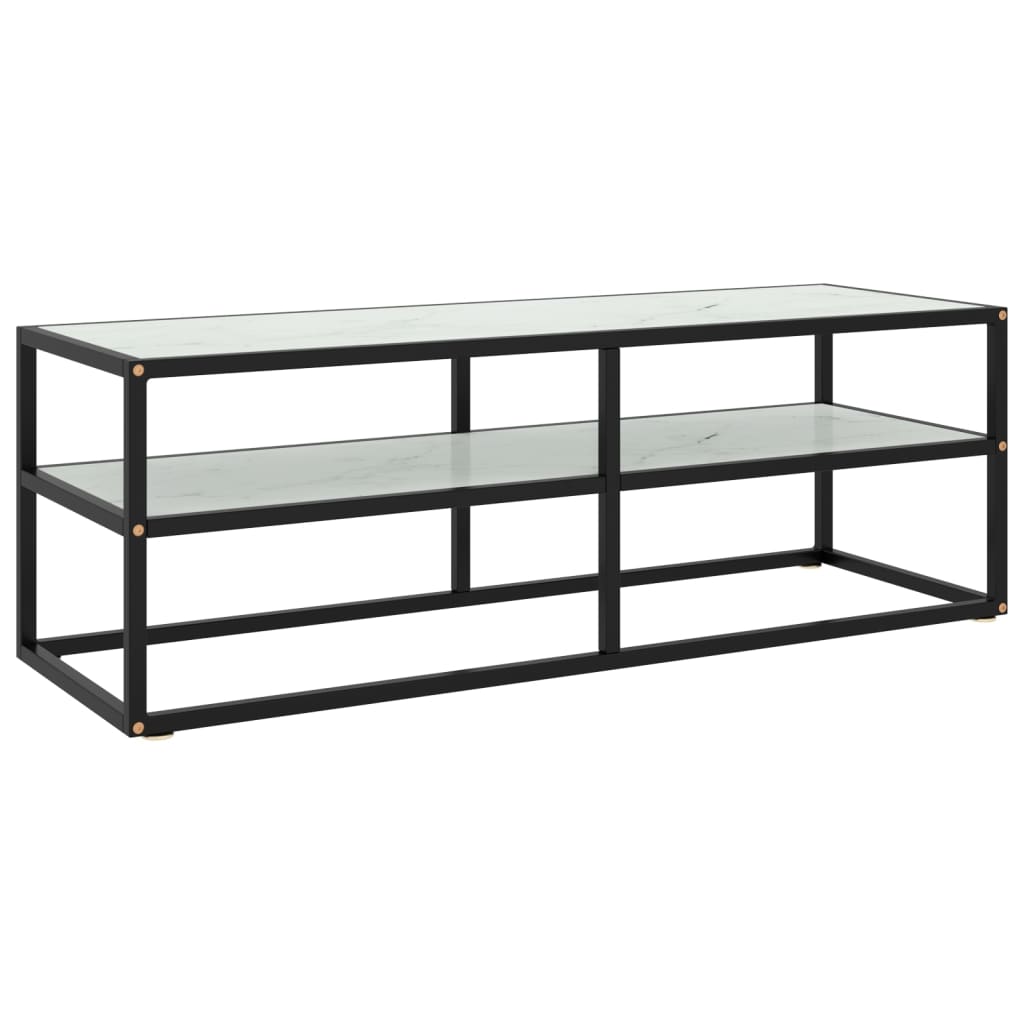 Tv-Meubel Met Marmerglas Zwart 120 x 40 x 40 cm Wit