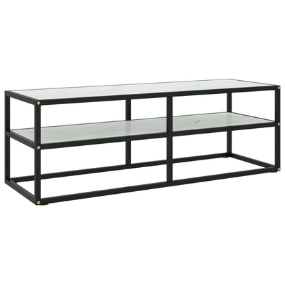 Tv-Meubel Met Marmerglas Zwart 120 x 40 x 40 cm Wit