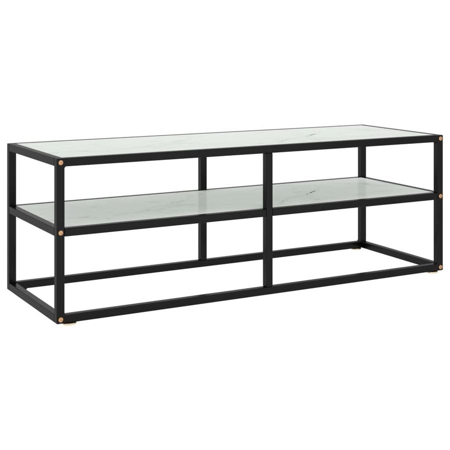Tv-Meubel Met Marmerglas Zwart 120 x 40 x 40 cm Wit