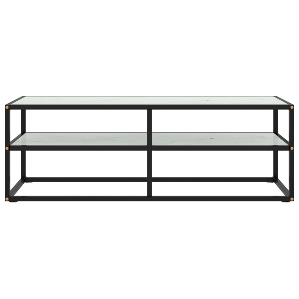 Tv-Meubel Met Marmerglas Zwart 120 x 40 x 40 cm Wit