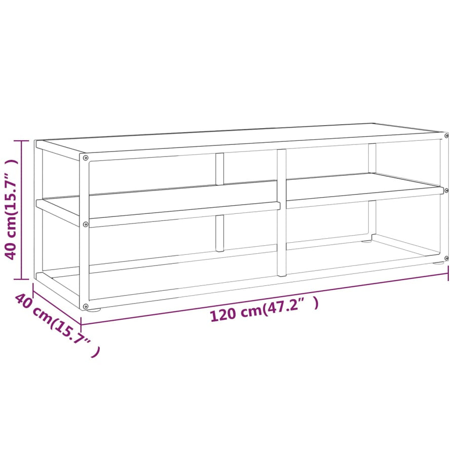 Tv-Meubel Met Marmerglas Zwart 120 x 40 x 40 cm Wit
