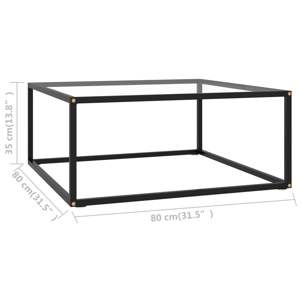 Salontafel Met Gehard Glas Zwart 80 x 80 x 35 cm Doorzichtig