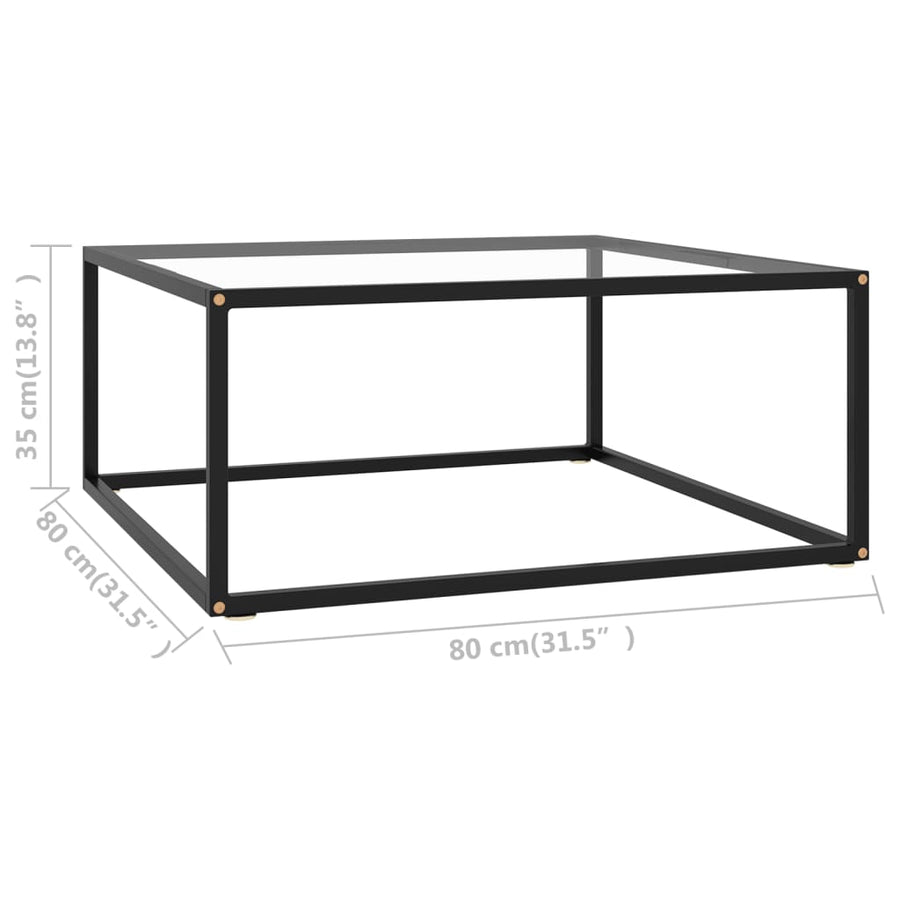 Salontafel Met Gehard Glas Zwart 80 x 80 x 35 cm Doorzichtig