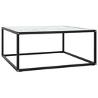 Coffee table with white marble glass 80x80x35 cm black