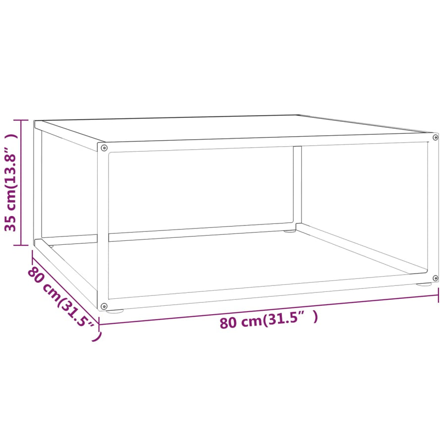 Salontafel Met Marmerglas Zwart 80 x 80 x 35 cm Wit