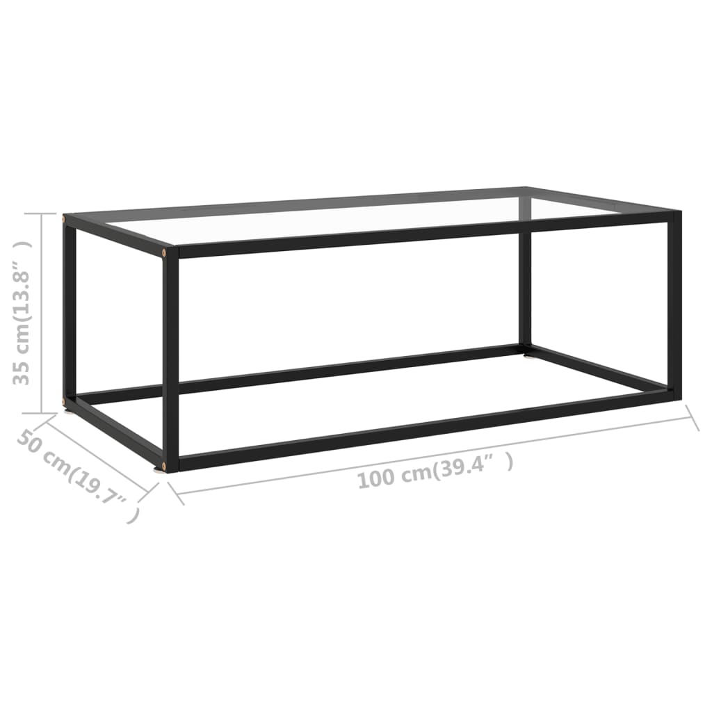 Salontafel Met Gehard Glas Zwart 100 x 50 x 35 cm Doorzichtig