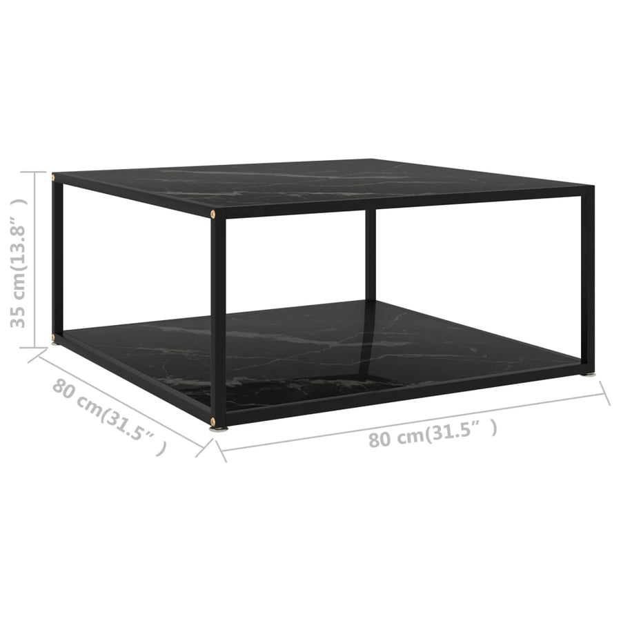 Salontafel 80x80x35 cm gehard glas zwart