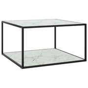 Salontafel 90x90x50 cm marmerglas zwart wit