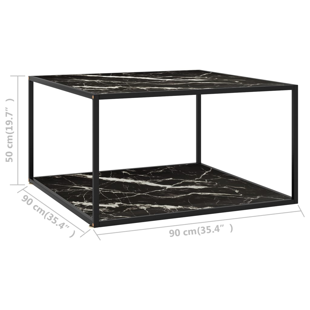Salontafel met zwart marmerglas 90x90x50 cm zwart