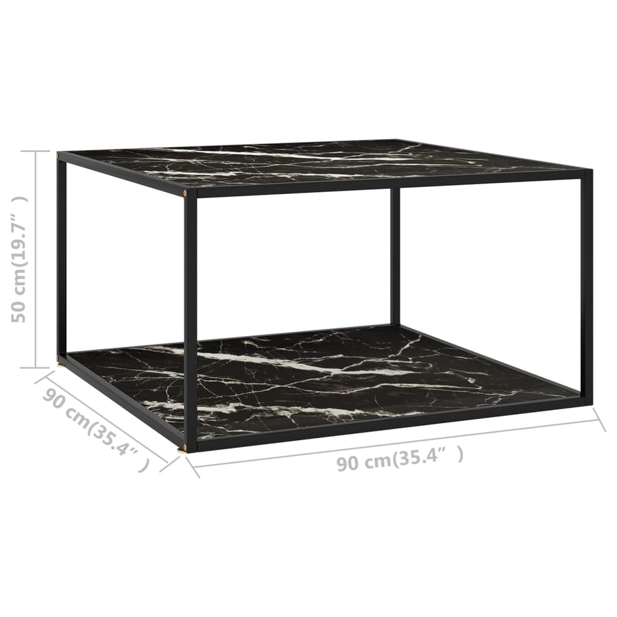 Salontafel met zwart marmerglas 90x90x50 cm zwart