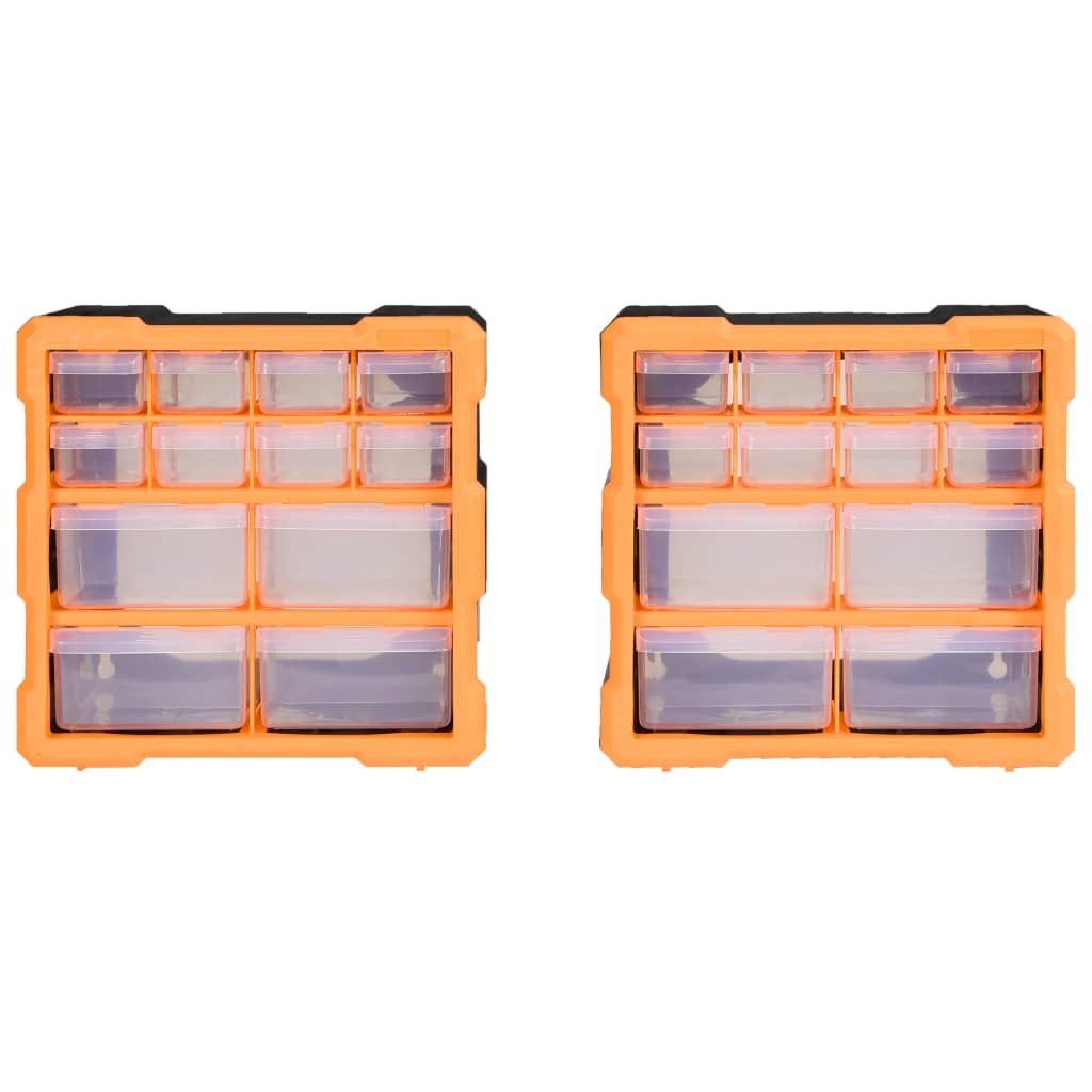Organisers met 12 lades 2 st 26,5x16x26 cm 12 lades Oranje en zwart