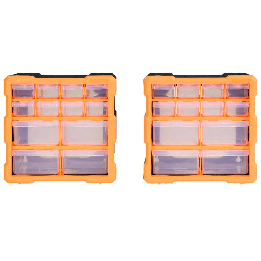 Organisers met 12 lades 2 st 26,5x16x26 cm 12 lades Oranje en zwart