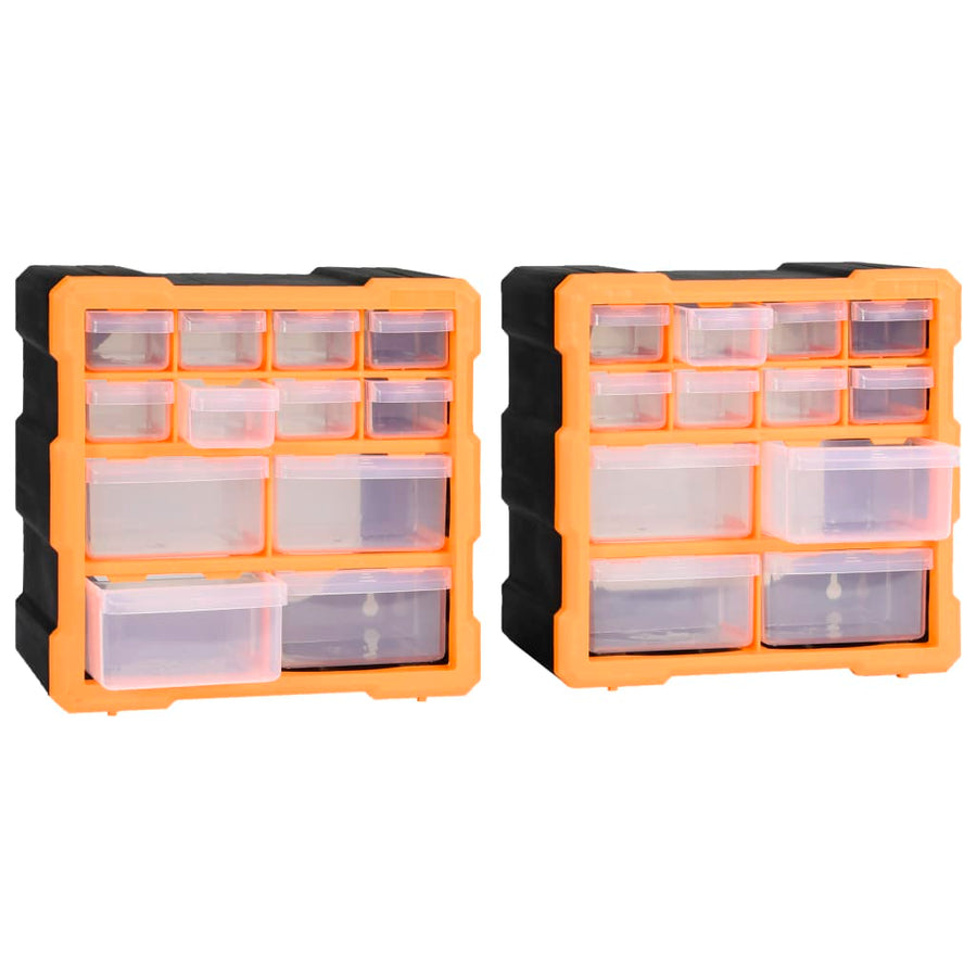 Organisers met 12 lades 2 st 26,5x16x26 cm 12 lades Oranje en zwart
