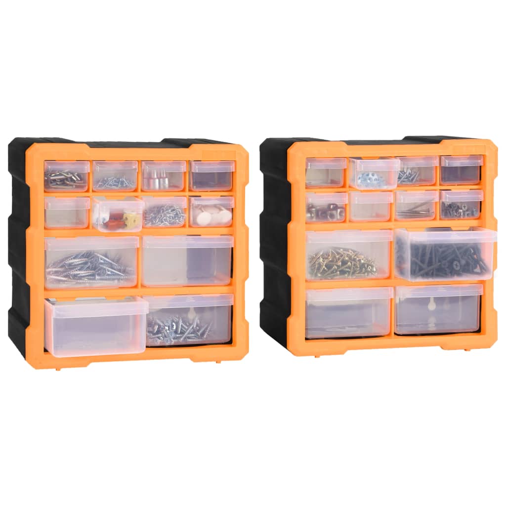 Organisers met 12 lades 2 st 26,5x16x26 cm 12 lades Oranje en zwart