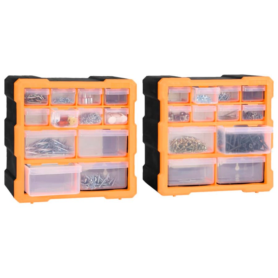 Organisers met 12 lades 2 st 26,5x16x26 cm 12 lades Oranje en zwart