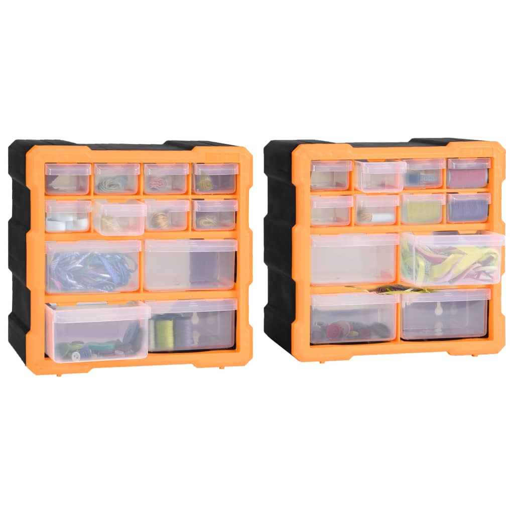 Organisers met 12 lades 2 st 26,5x16x26 cm 12 lades Oranje en zwart