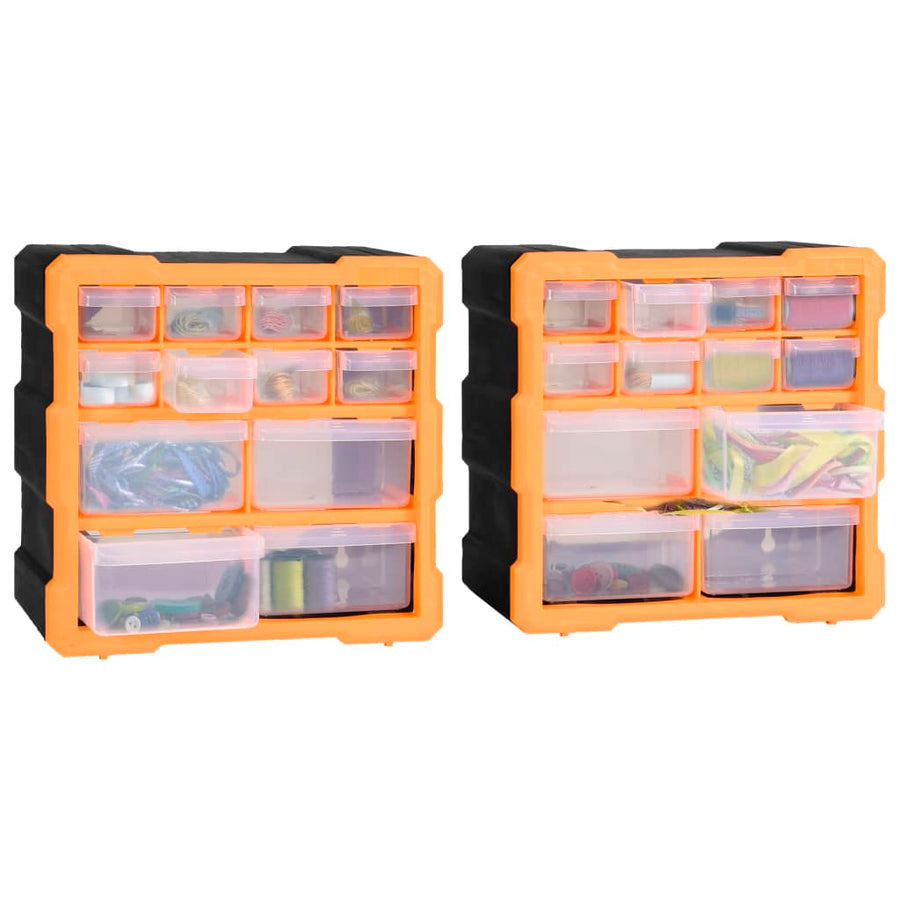 Organisers met 12 lades 2 st 26,5x16x26 cm 12 lades Oranje en zwart