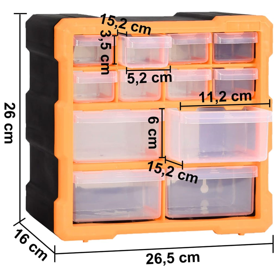 Organisers met 12 lades 2 st 26,5x16x26 cm 12 lades Oranje en zwart