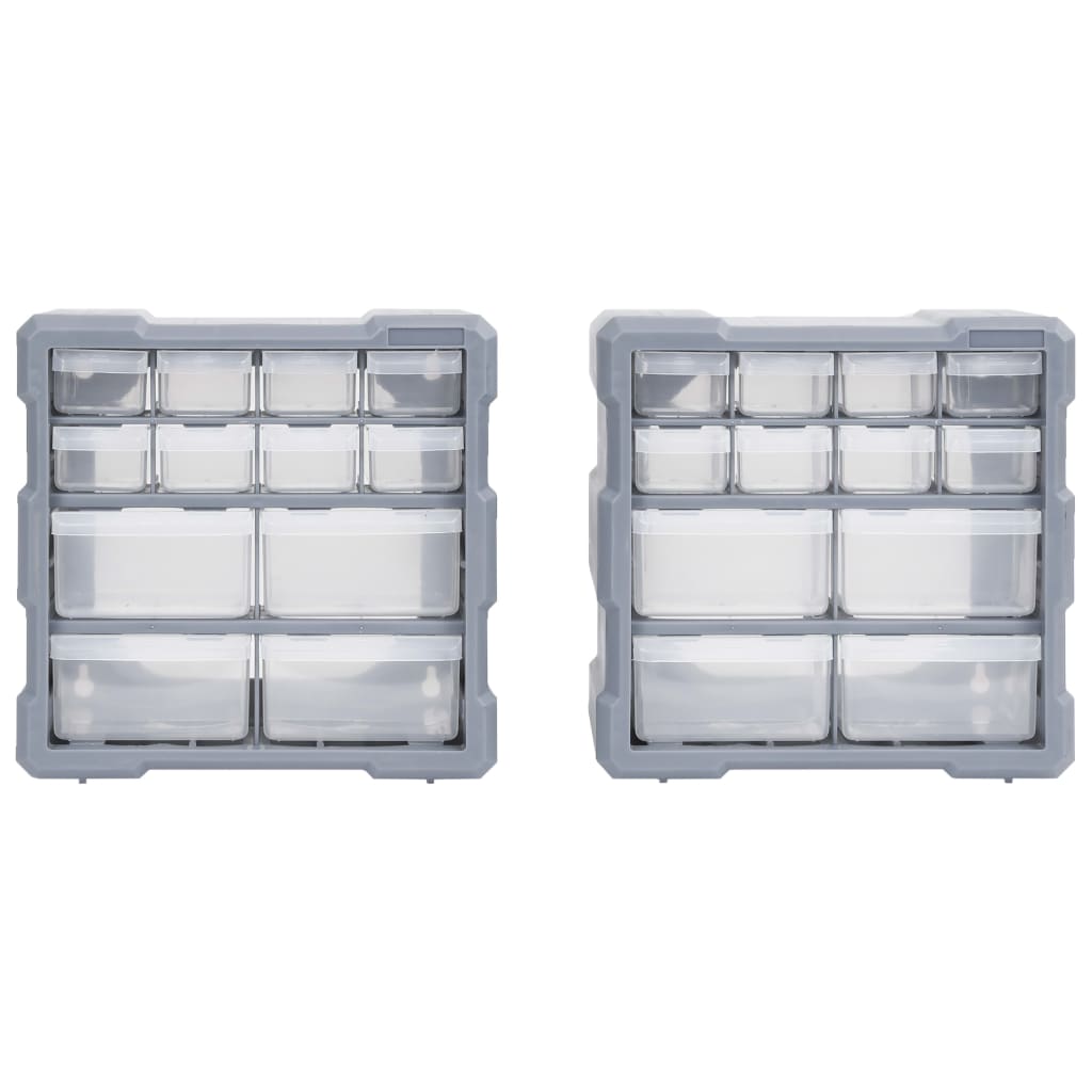 Organisers met 12 lades 2 st 26,5x16x26 cm 12 lades Grijs
