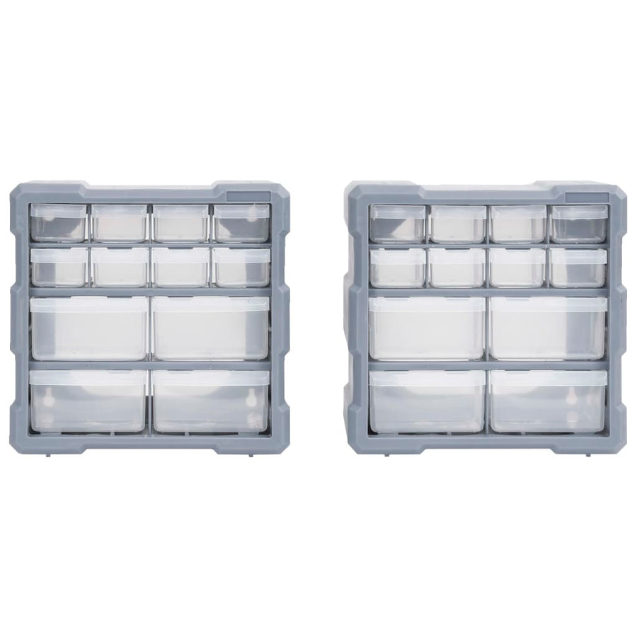 Organisers met 12 lades 2 st 26,5x16x26 cm 12 lades Grijs