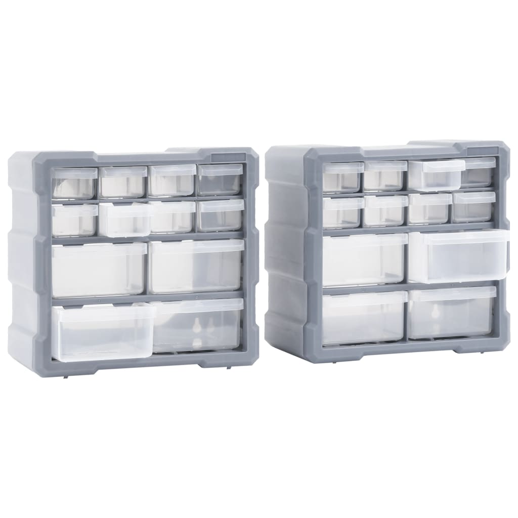 Organisers met 12 lades 2 st 26,5x16x26 cm 12 lades Grijs