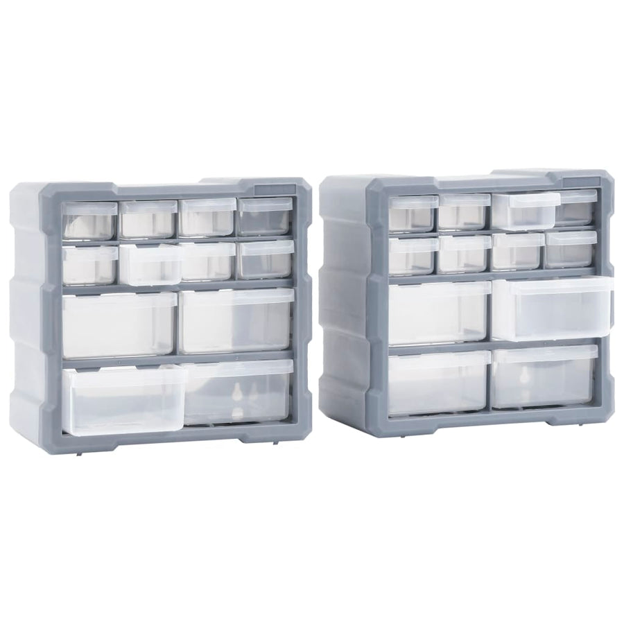 Organisers met 12 lades 2 st 26,5x16x26 cm 12 lades Grijs