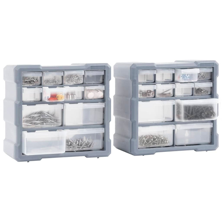 Organisers met 12 lades 2 st 26,5x16x26 cm 12 lades Grijs