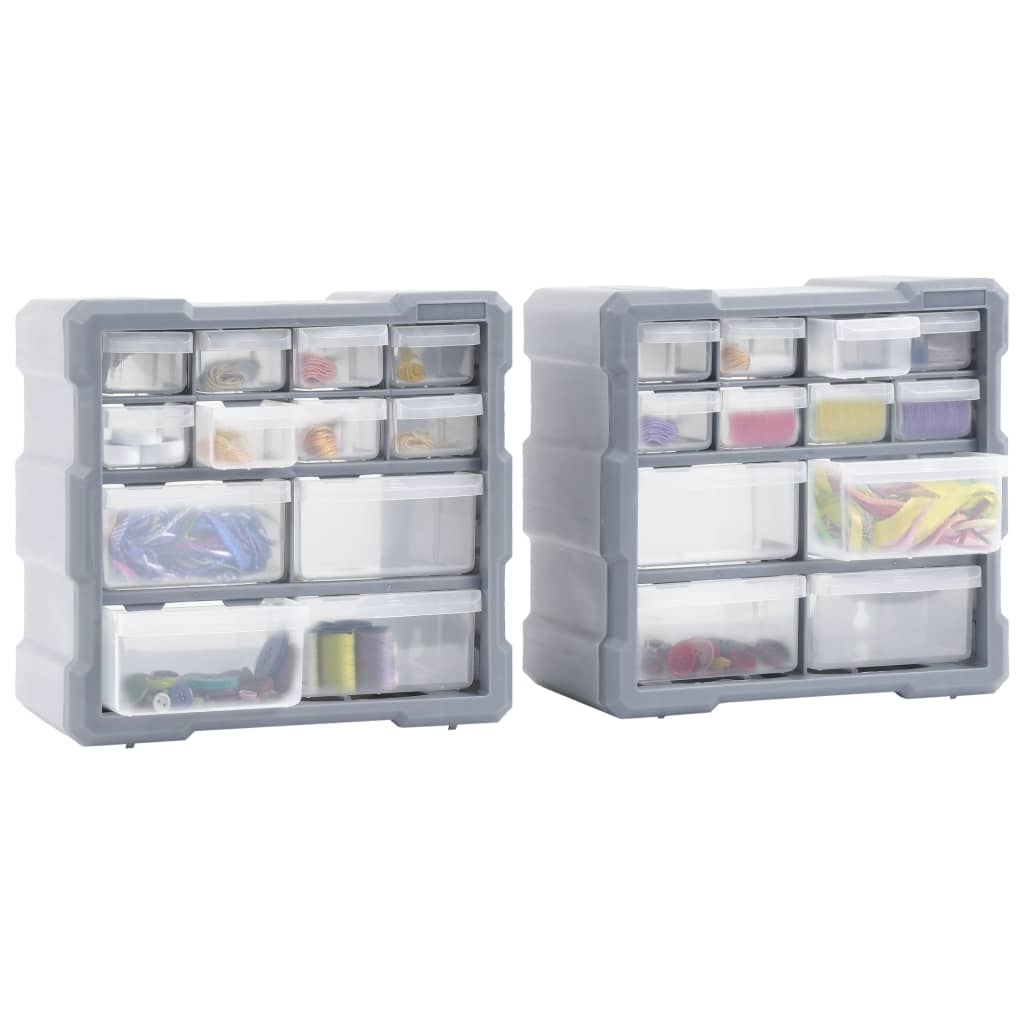 Organisers met 12 lades 2 st 26,5x16x26 cm 12 lades Grijs