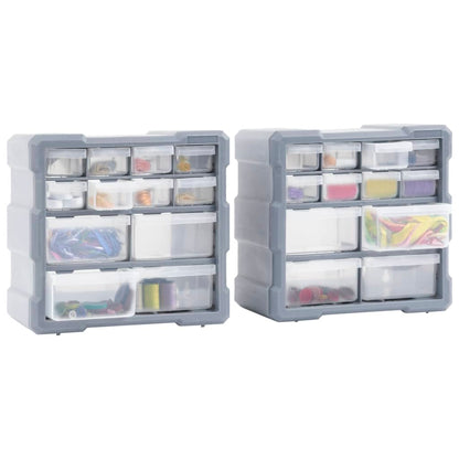 Organisers met 12 lades 2 st 26,5x16x26 cm 12 lades Grijs