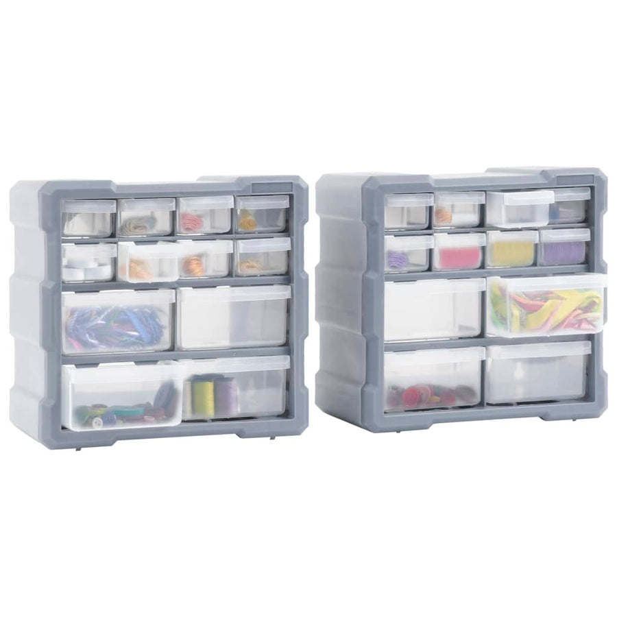 Organisers met 12 lades 2 st 26,5x16x26 cm 12 lades Grijs