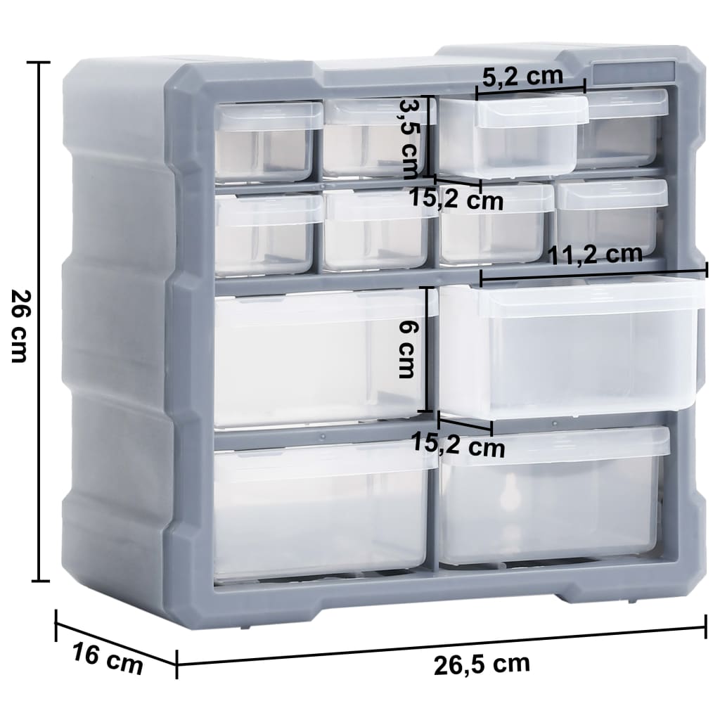 Organisers met 12 lades 2 st 26,5x16x26 cm 12 lades Grijs