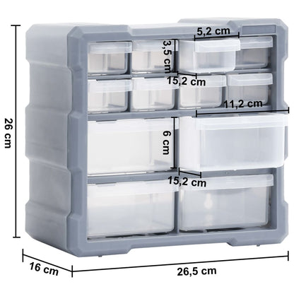Organisers met 12 lades 2 st 26,5x16x26 cm 12 lades Grijs