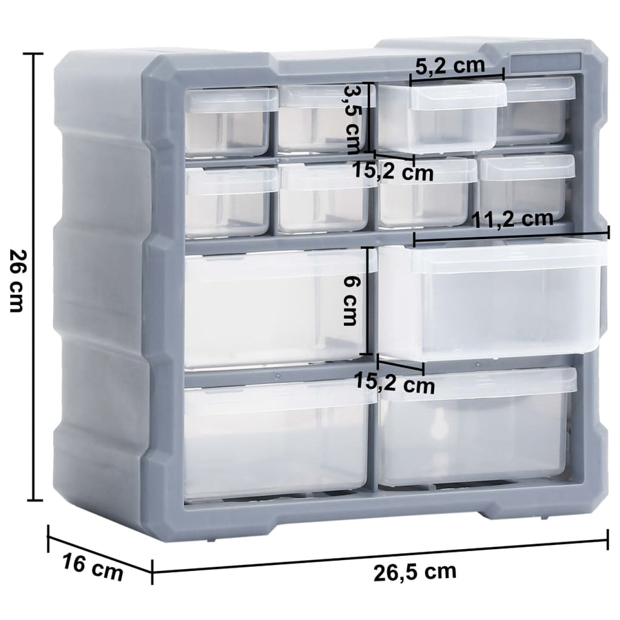 Organisers met 12 lades 2 st 26,5x16x26 cm 12 lades Grijs