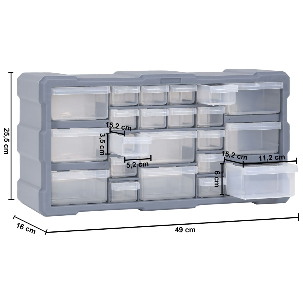 Organiser met 22 lades 49x16x25,5 cm 22 lades Grijs