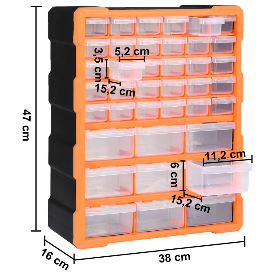 Organiser met 39 lades 38x16x47 cm 39 lades Oranje en zwart