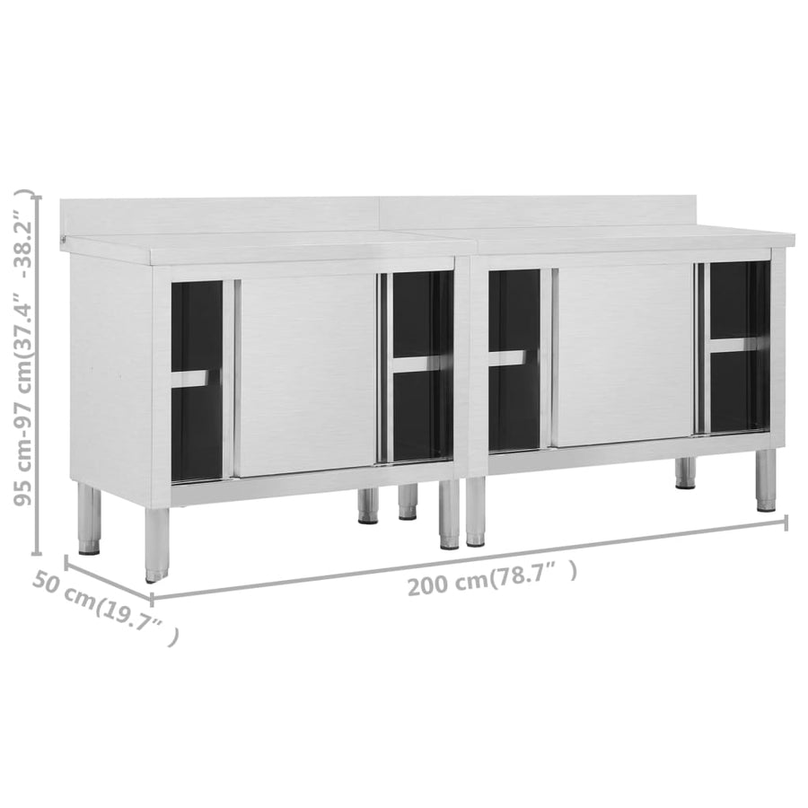 Werktafels Met Deuren 2 St Roestvrij Staal 200 x 50 x (95-97) cm