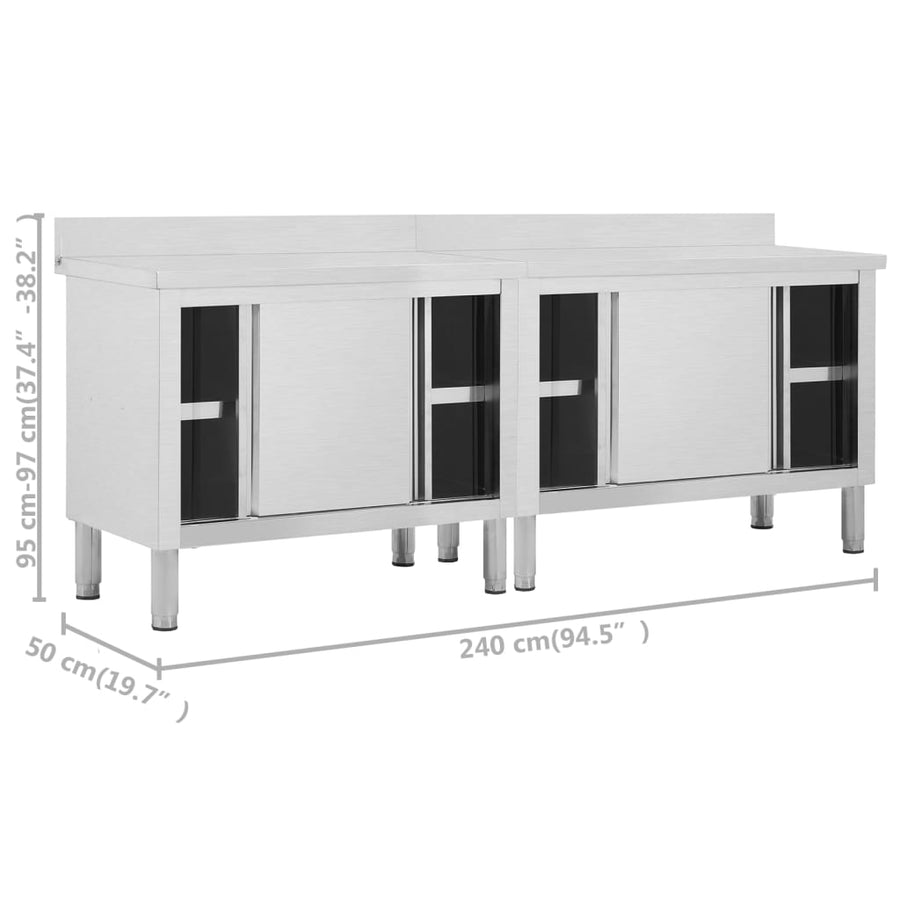 Werktafels Met Deuren 2 St Roestvrij Staal 240 x 50 x (95-97) cm