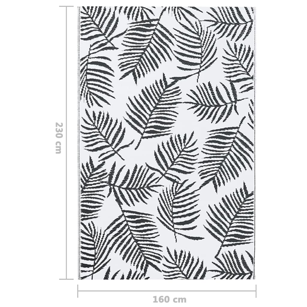 Buitenkleed Pp Wit En Zwart 160 x 230 cm Bladpatroon