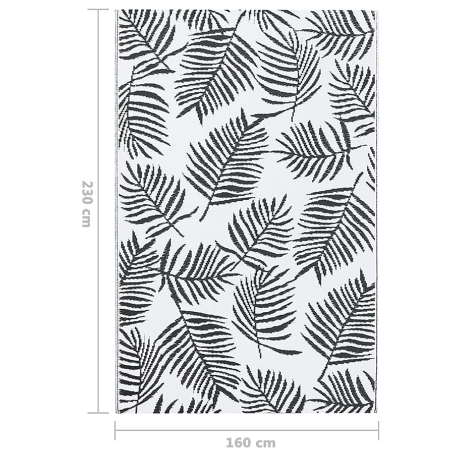 Buitenkleed Pp Wit En Zwart 160 x 230 cm Bladpatroon