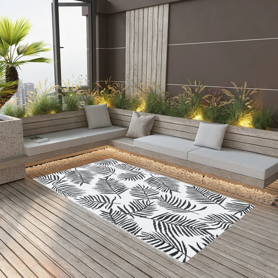 Buitenkleed Pp Wit En Zwart 160 x 230 cm Bladpatroon