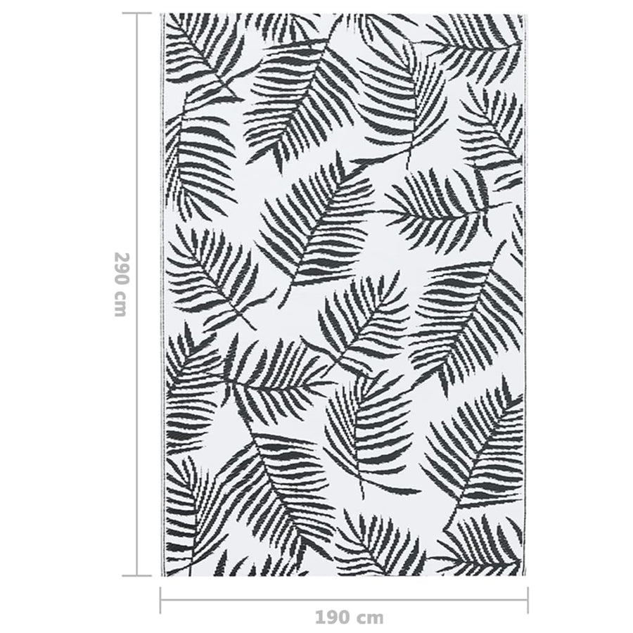 Buitenkleed Pp Wit En Zwart 190 x 290 cm Bladpatroon