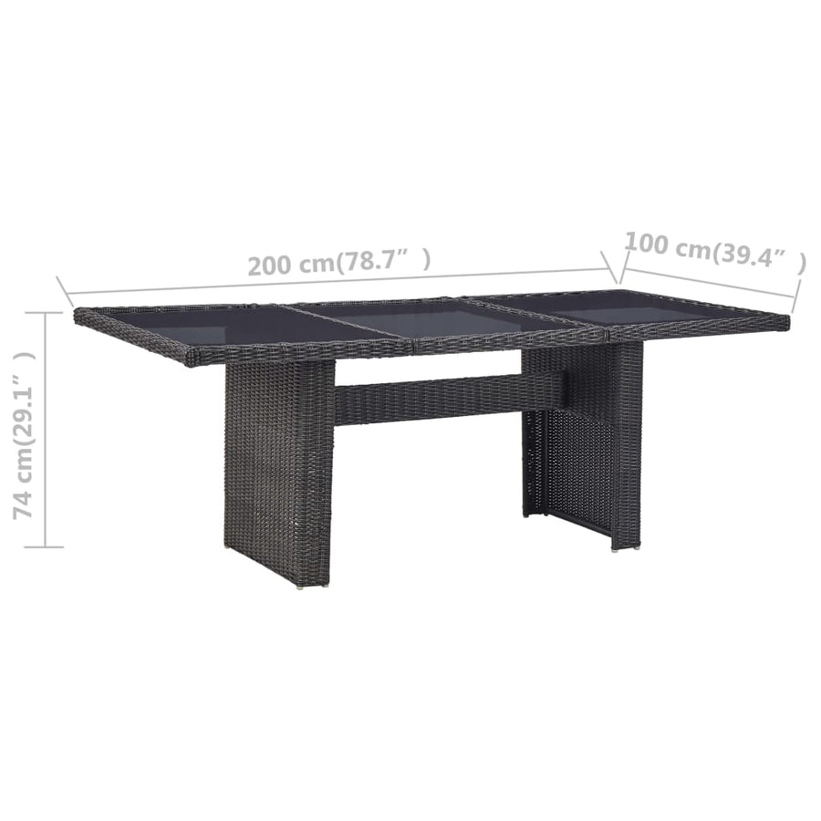 Tuintafel 200X00X74 Cm Glas En Poly Rattan Zwart