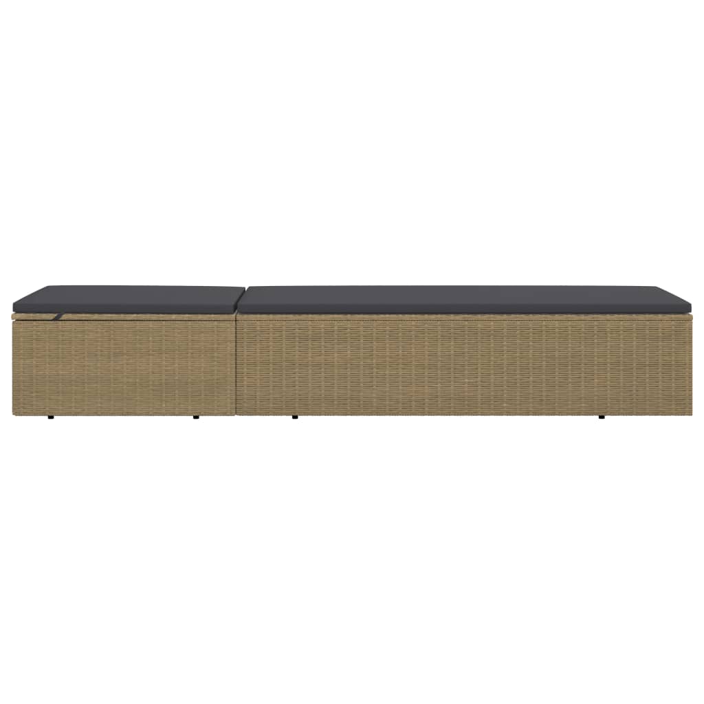 Ligbed Poly Rattan Bruin en donkergrijs
