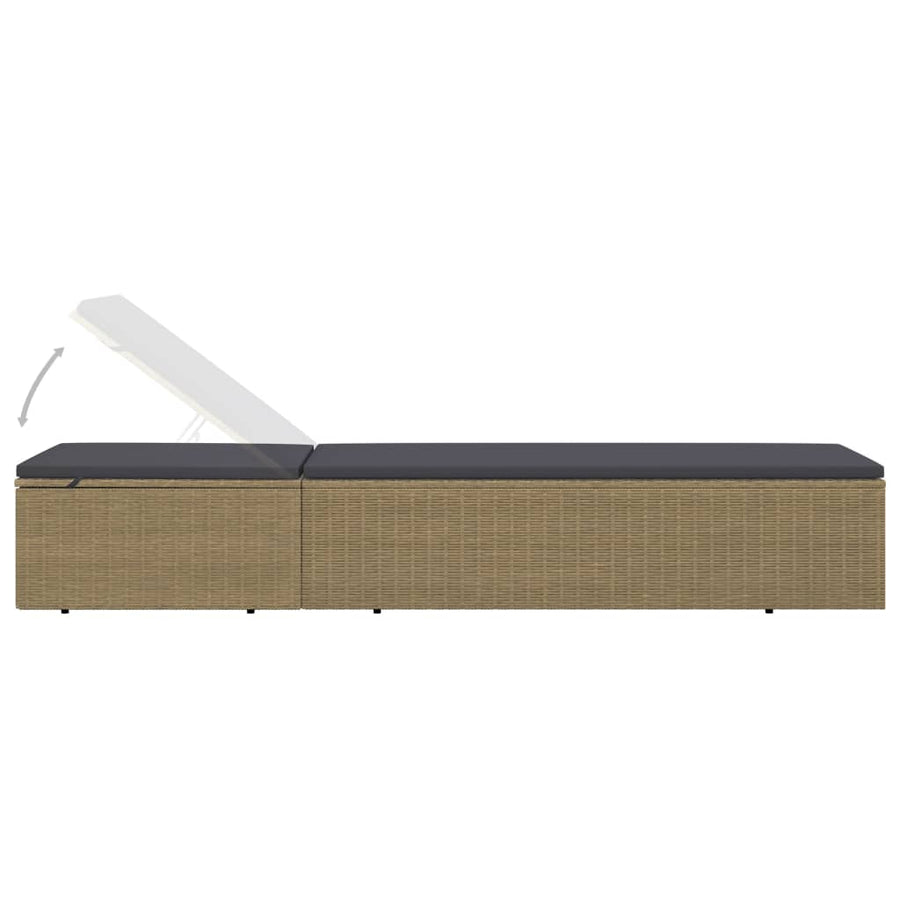 Ligbed Poly Rattan Bruin en donkergrijs