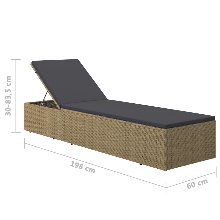 Ligbed Poly Rattan Bruin en donkergrijs